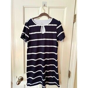 Dudley Stephens Dress Women’s L Navy White Scallop Stripe Keyhole Preppy